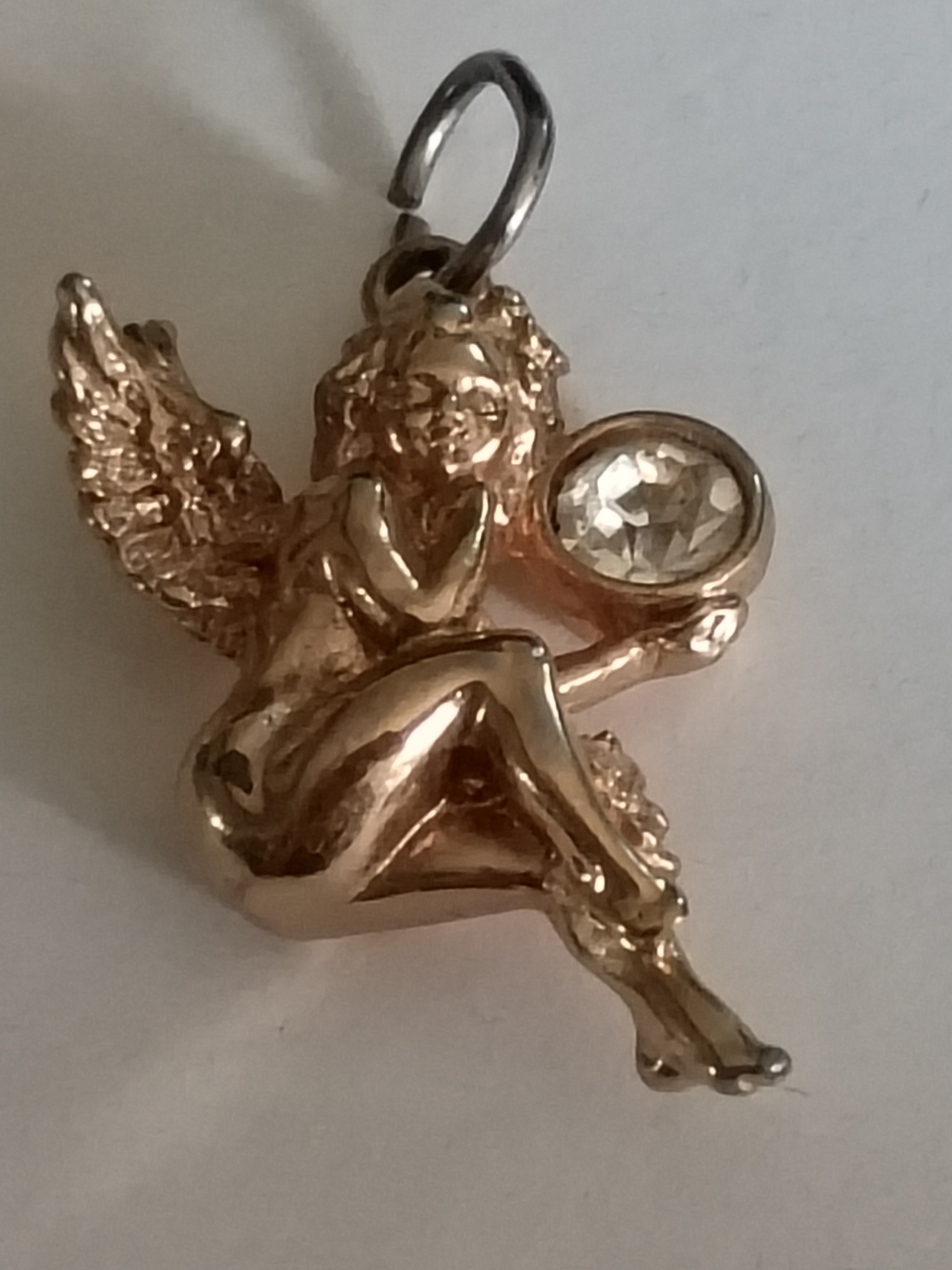 Swaroski Swan Signed Gold Angel Cherub Pendant with Clear Crystal Accent